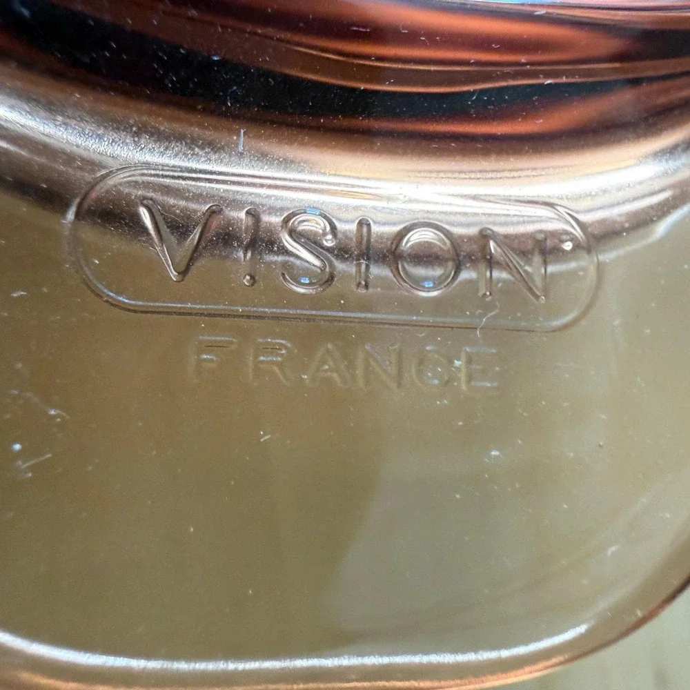 Vintage Visions France Amber Glass Casserole Baking Dish 1.5 Qt Round‎ Retro MCM